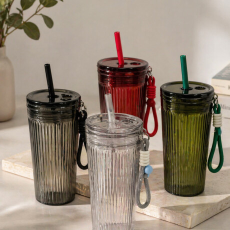 Vaso acrílico con sorbito y colgante flor 750ml Verde