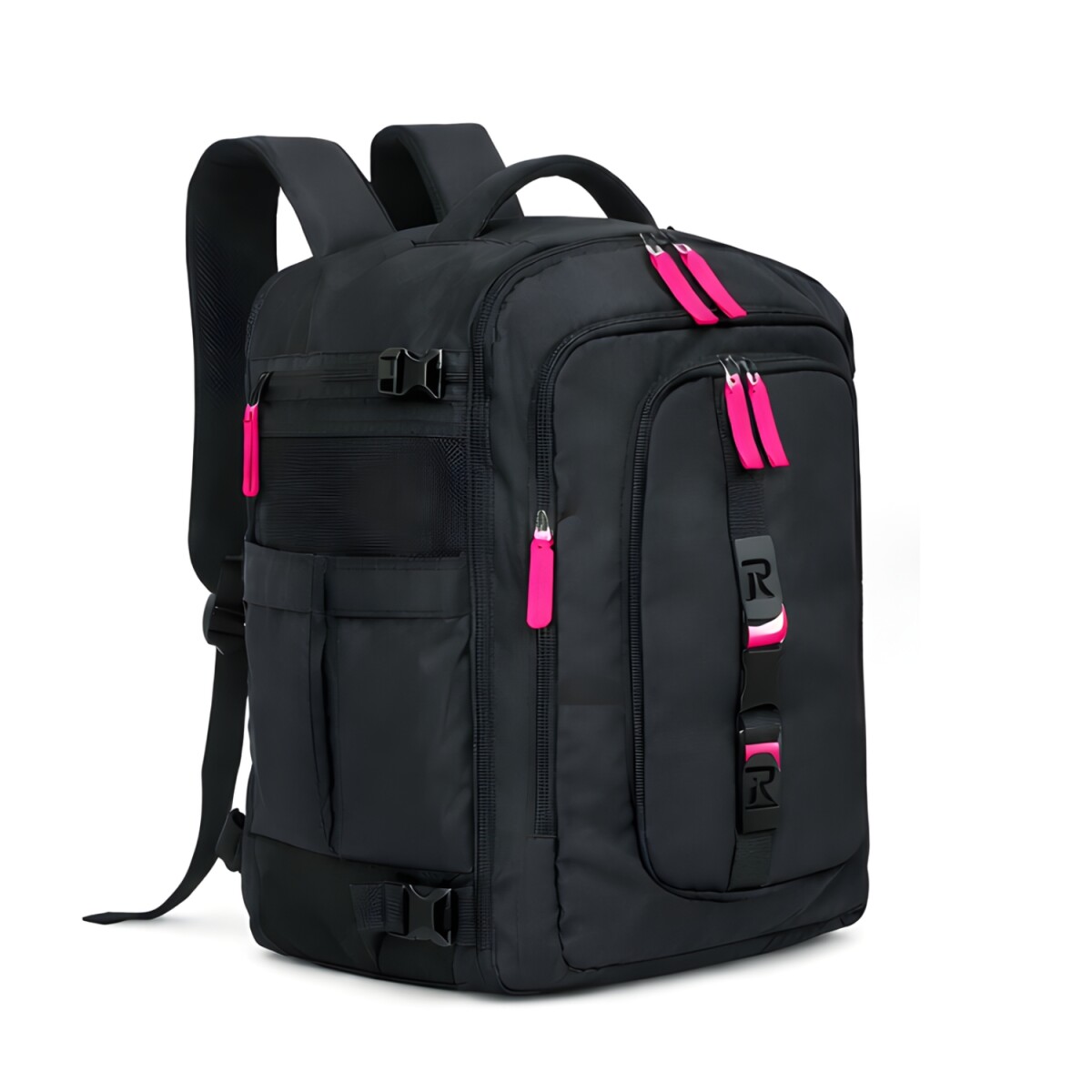 Mochila Trendy Travel 45x30x27 Cm Para Viaje Con Sujetador De Valija Equipaje - Negro y Fucsia 