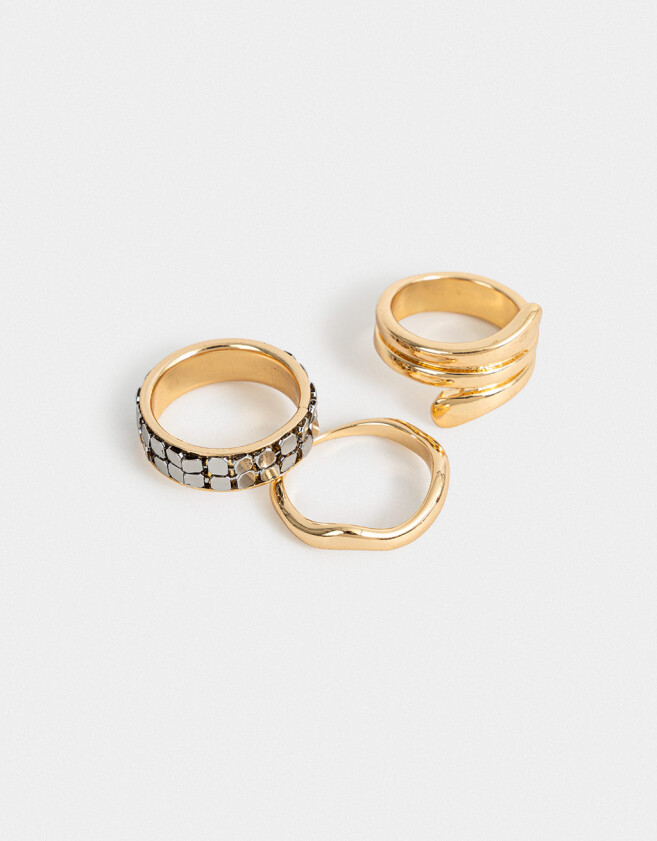 Sets Anillos Metal diferenciado Set 3 Anillos Con Mesh - Dorado