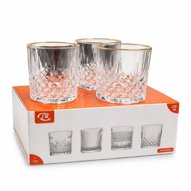Vaso de Vidrio para Whisky Set 6 unidades Borde Dorado -Cap 320 Ml Vaso de Vidrio para Whisky Set 6 unidades Borde Dorado -Cap 320 Ml