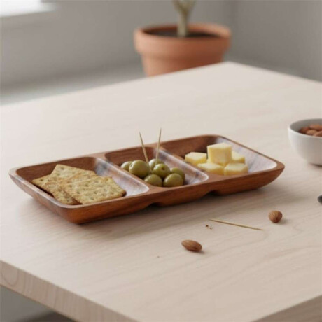 Copetinero Rect. 3 Divisiones Madera 25X14X2.5Cm Copetinero Rect. 3 Divisiones Madera 25X14X2.5Cm