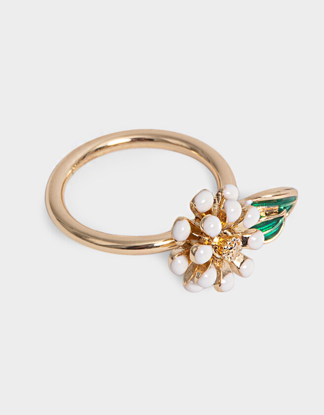 Anillos Medianos y Grandes Con flores Anillo Flor Esmaltada - Dorado