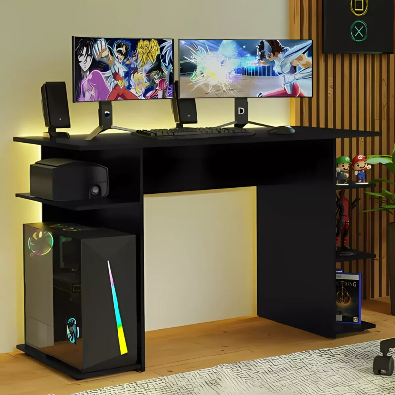 Escritorio Gamer Mesa Para Pc Estantes Calidad Negro