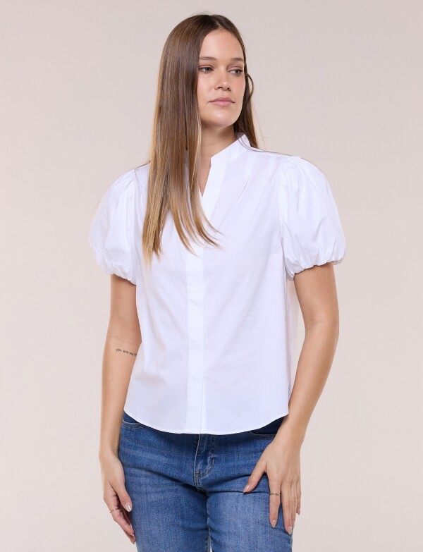Camisa Manga Abullonada Y Cuello Mao BLANCO