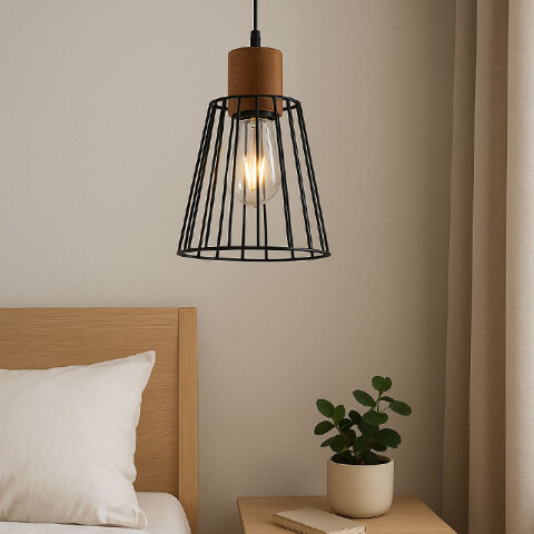 Lámpara colgante cónico reja metal negro Ø20cm IX9157