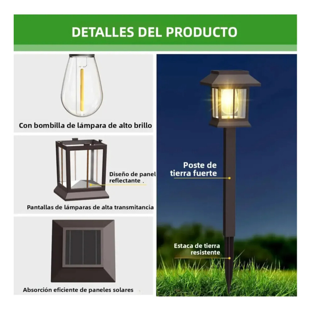 Set 2 Faroles Solares Para Jardin, Estaca Luz Cálida Set 2 Faroles Solares Para Jardin, Estaca Luz Cálida