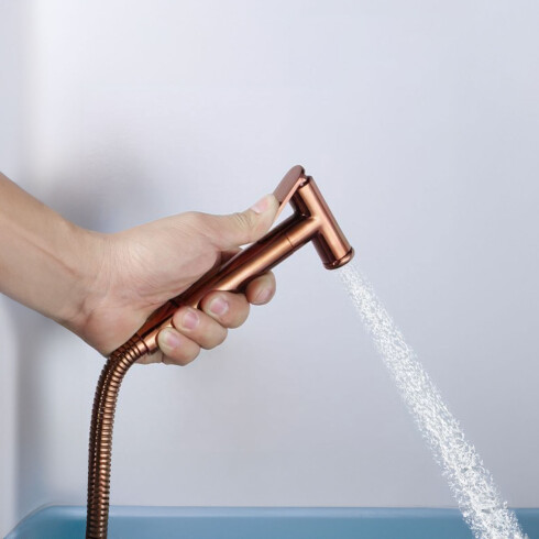 Ducha Higienica Embutida A La Pared Con Soporte Y Flexible Color Rose Gold, Linea Modena ROSA