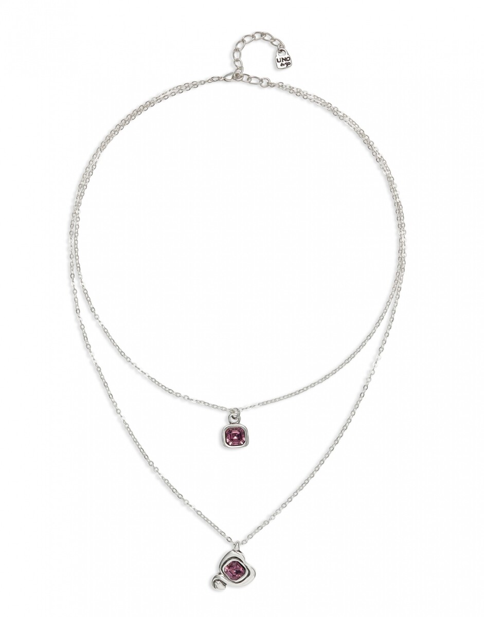 COLGANTE BAÑADO EN PLATA DE LEY CON DOBLE CADENA Y CORAZONES CON CRISTAL ROSA - Colgante 