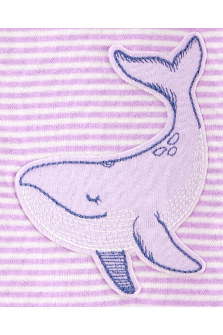 Pijama una pieza de algodón, con pie, estampa ballena Sin color