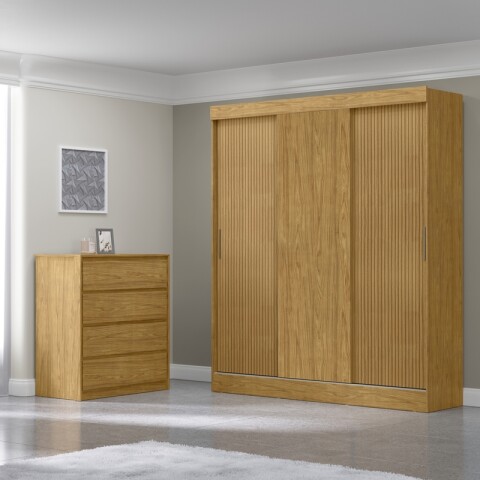 Combo de Dormitorio Ropero Sirius 3 Puertas Corredizas y Cómoda Carla - Marrocos Ripado Combo de Dormitorio Ropero Sirius 3 Puertas Corredizas y Cómoda Carla - Marrocos Ripado