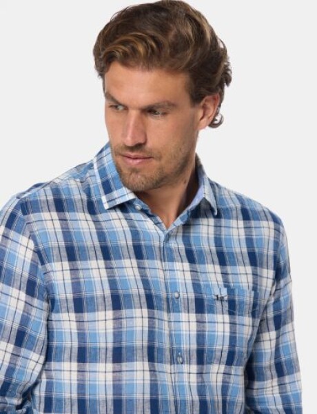CAMISA DE LINO A CUADROS Azul