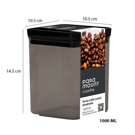 Frasco Pote Porta Café Cuadrado Hermético Lumini 1000ML Negro
