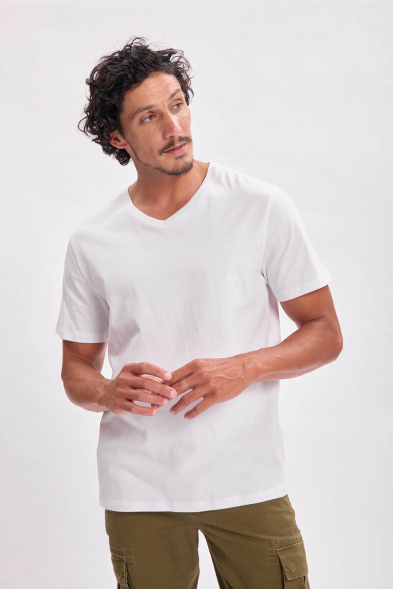 Remera manga corta cuello en v - Blanca 