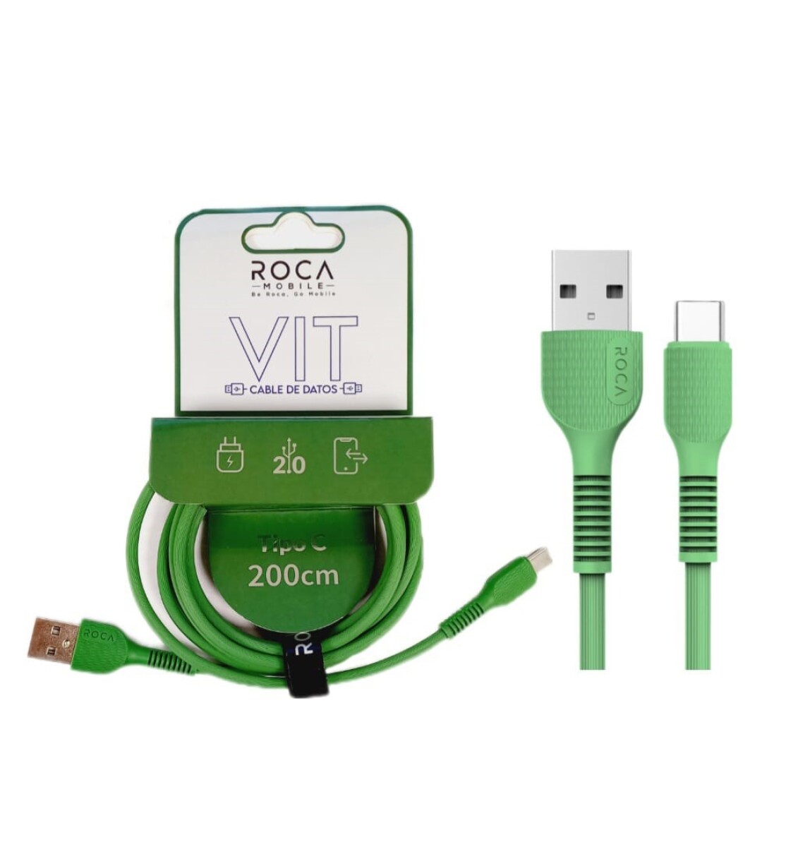 CABLE DE DATOS ROCA VIT USB a Tipo C 200cm 2.4A - Verde 