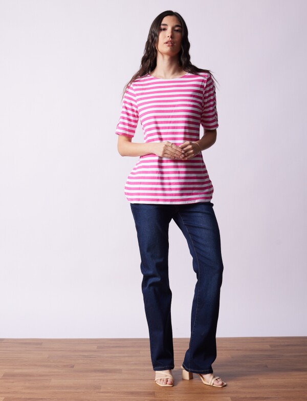 Remera Algodon Lineas FUCSIA/MULTI
