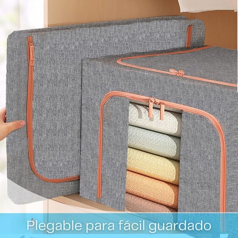 Caja Organizadora Plegable Con Estructura Metalica Color Crema Talle M Caja Organizadora Plegable Con Estructura Metalica Color Crema Talle M
