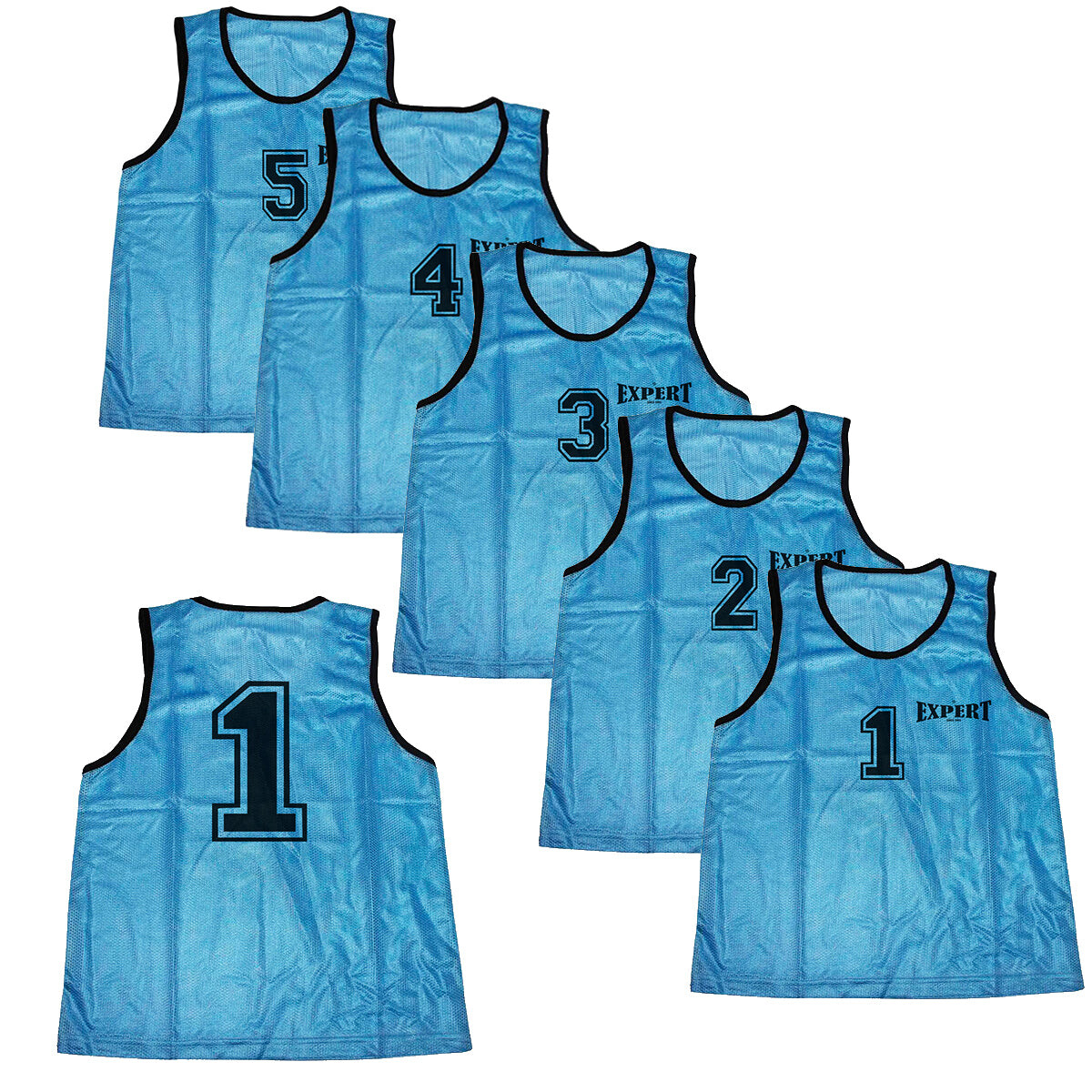 Pack X5 Chaleco Entrenamiento C/ Número Fútbol Voley - Celeste 