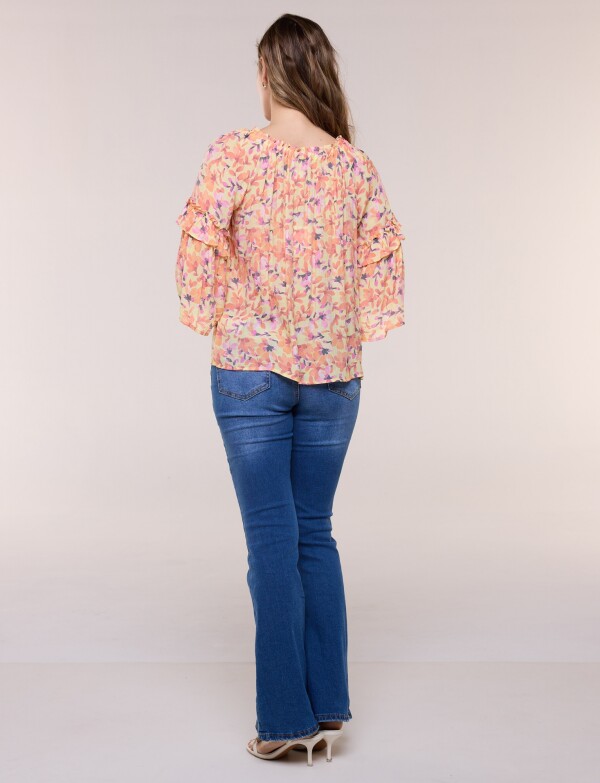 Blusa Holgada Con Escote Fruncido MULTI/ANARANJADO