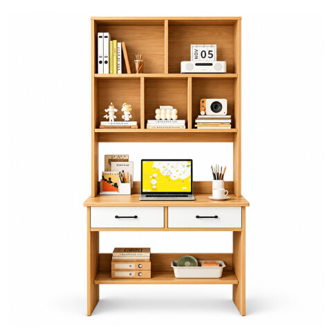 Escritorio Con Cajones Y Estantería 70 Cm Mdf Mövi Esh0008m ESCRITORIO MOVI MARRON ESH0008M