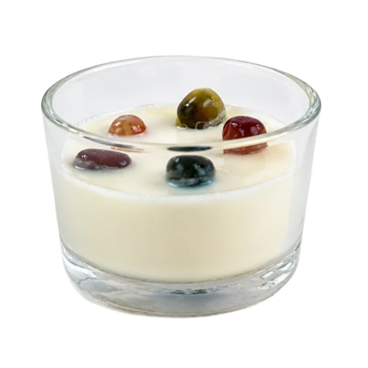 VELA AROMATICA EN CANDELABRO VASO C/PIEDRAS 