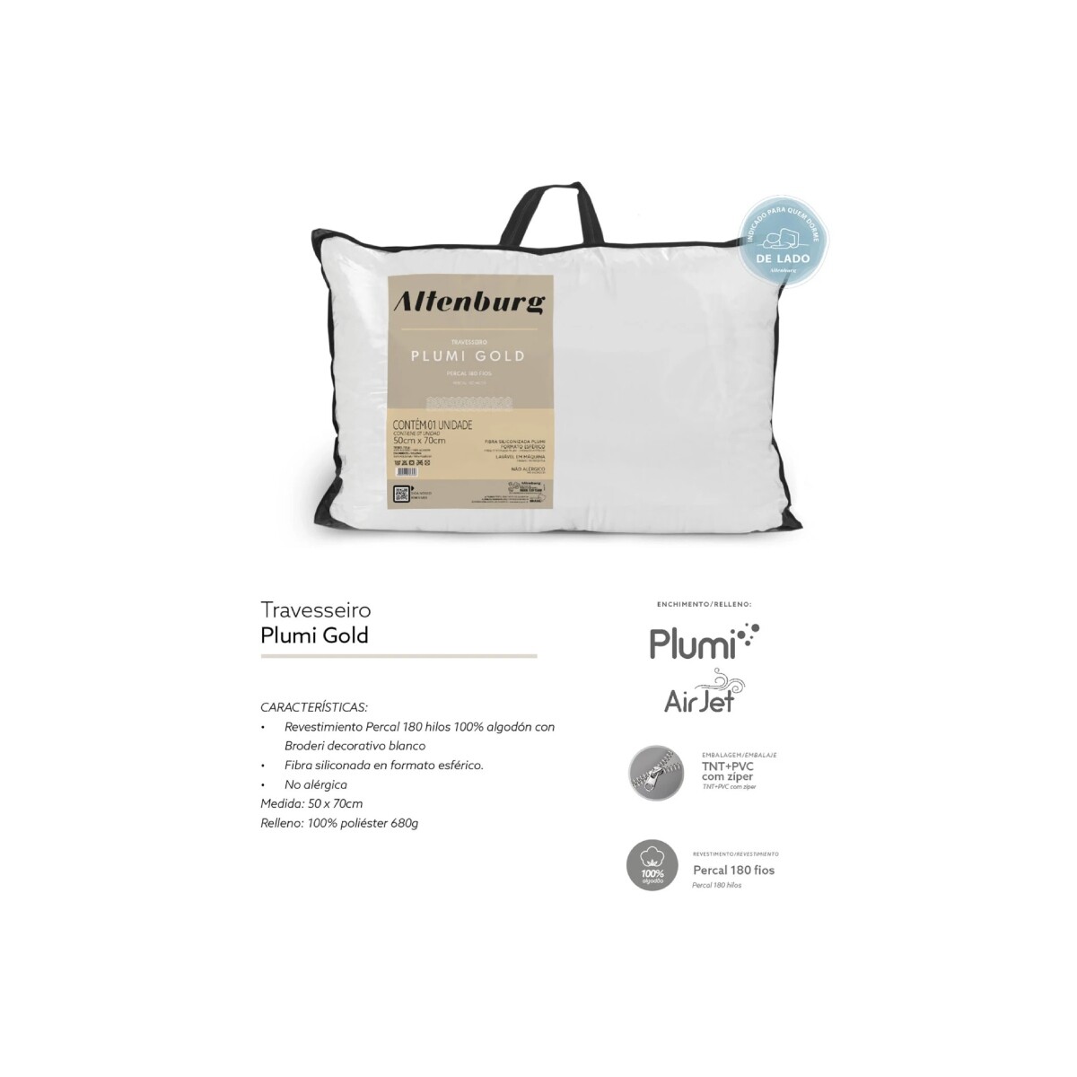 Almohada Fibra Blanco Plumi Gold 