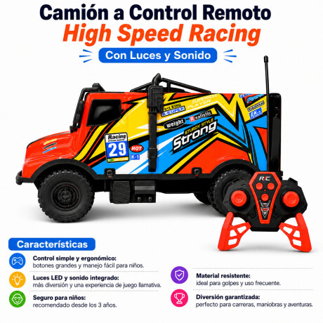 Camión a Control Remoto High Speed Racing Con Luces y Sonido Rojo