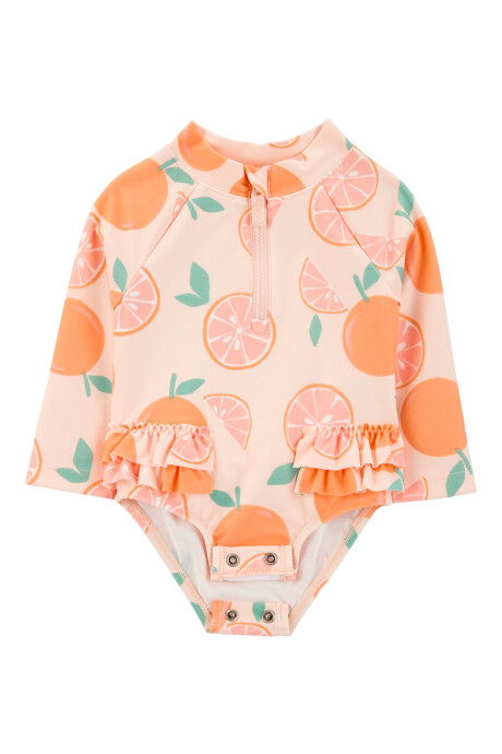 Malla de baño una pieza, manga larga, con protección UPF 50+, diseño naranjas Sin color