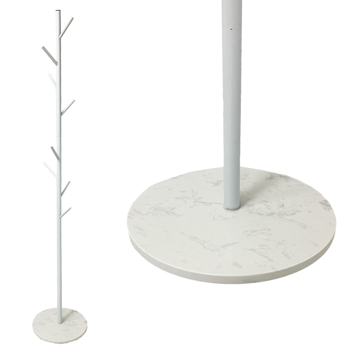 Perchero de Pie 8 Ganchos con Base de Mármol 170x32cm - Blanco 