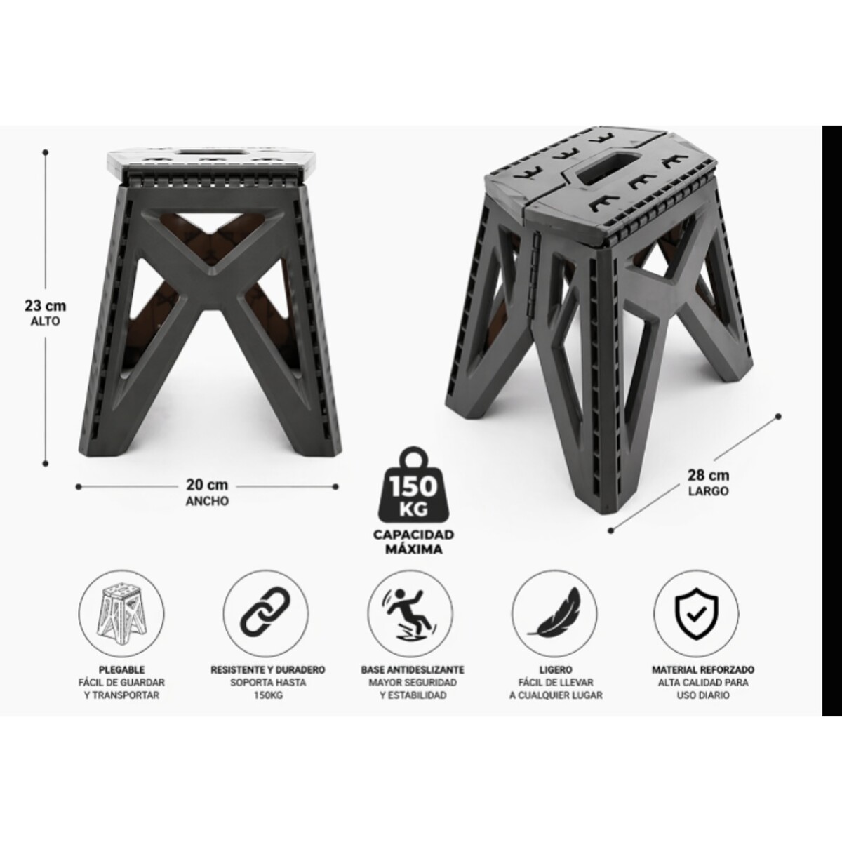 BANCO PLEGABLE HASTA 150KG - GRIS 