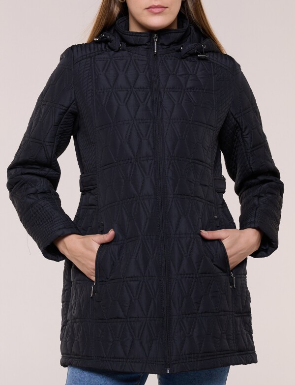 Campera Larga Capitoneada Con Capucha Desmontable NEGRO