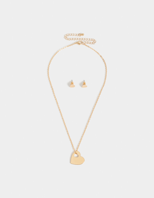 Bijouterie Set Con corazón Set De Collar Y Aros Pasantes Corazones - Dorado