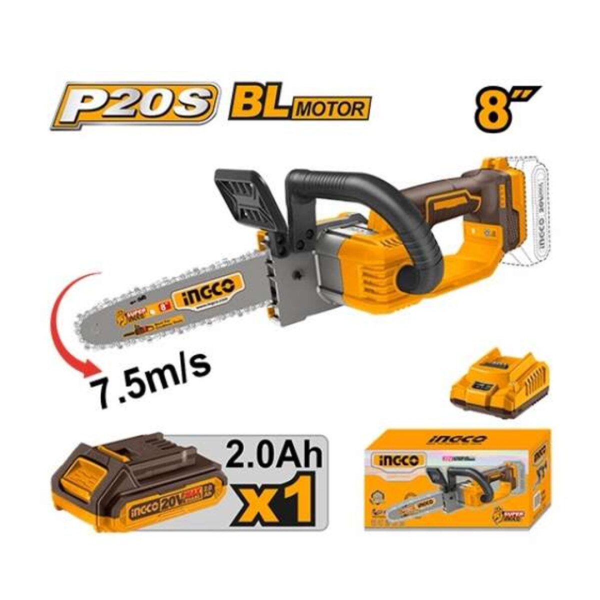 Mini Motosierra a Bateria INGCO Con Bateria y Cargador CGSLI20851 - 20V 