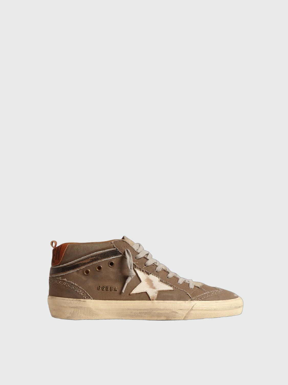 GOLDEN GOOSE - ZAPATILLAS MID STAR EN LONA CON ESTRELLA DE CUERO Y RAYO Alta Automática