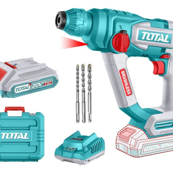 Rotomartillo Inalámbrico Brushless Total 20V SDS Plus con Batería y Maletín Rotomartillo Inalámbrico Brushless Total 20V SDS Plus con Batería y Maletín