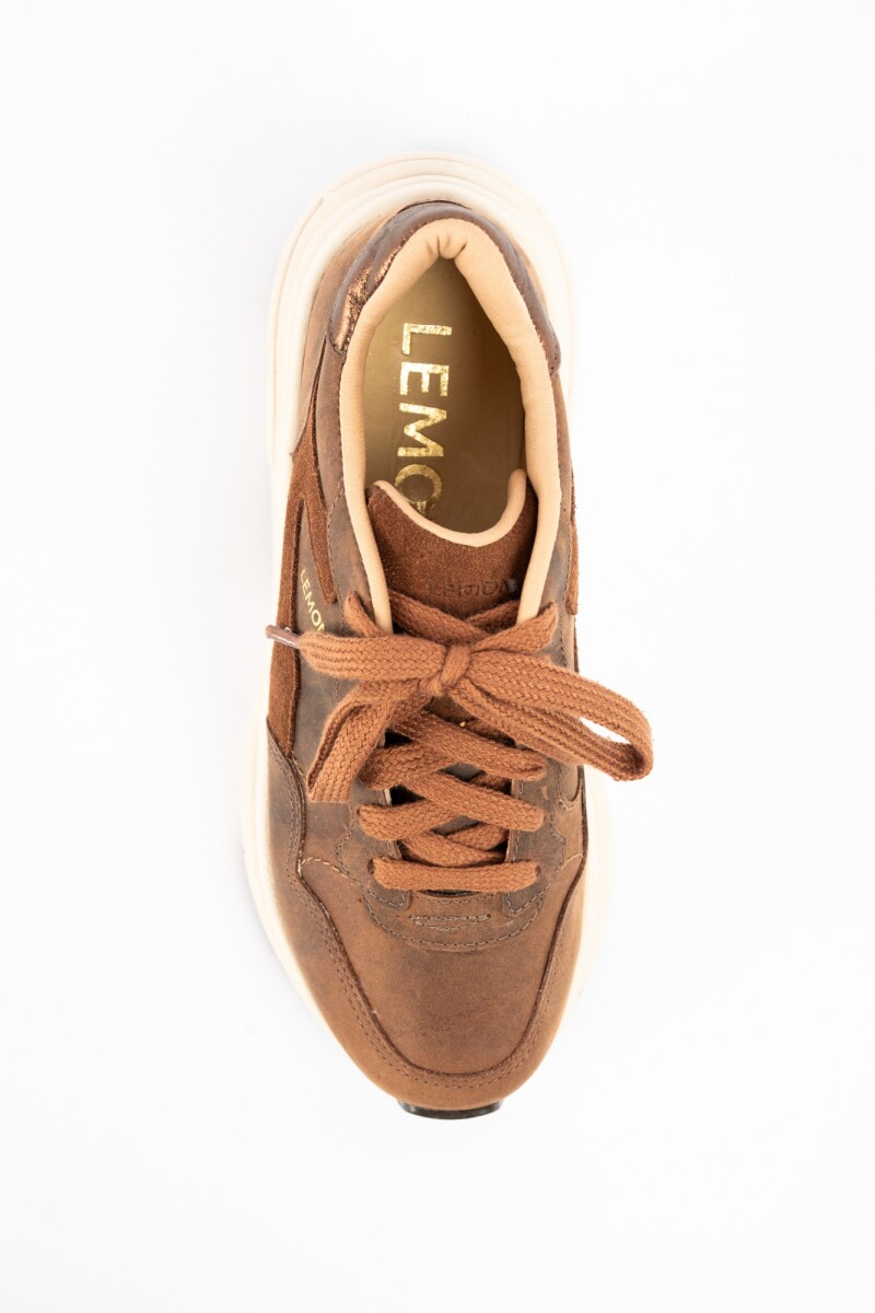 Zapatilla Cuero Combinada Chocolate