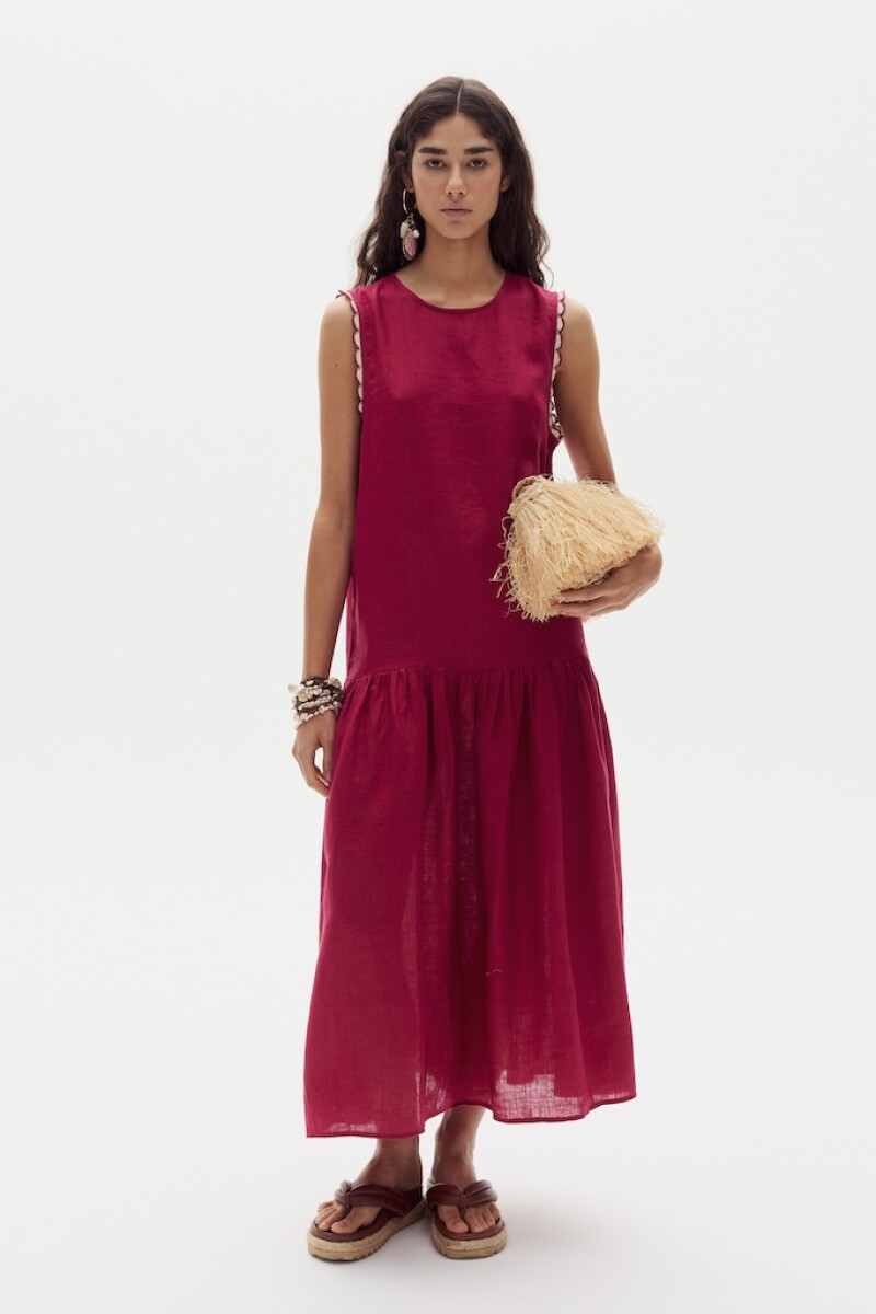Vestido Cleo en Lino Cherry