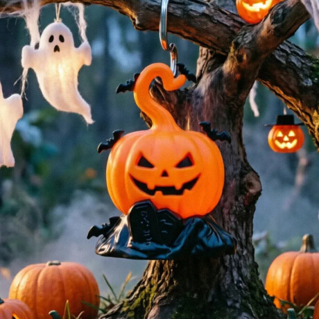 Calabaza decorativa con luz led y murciélagos Naranja