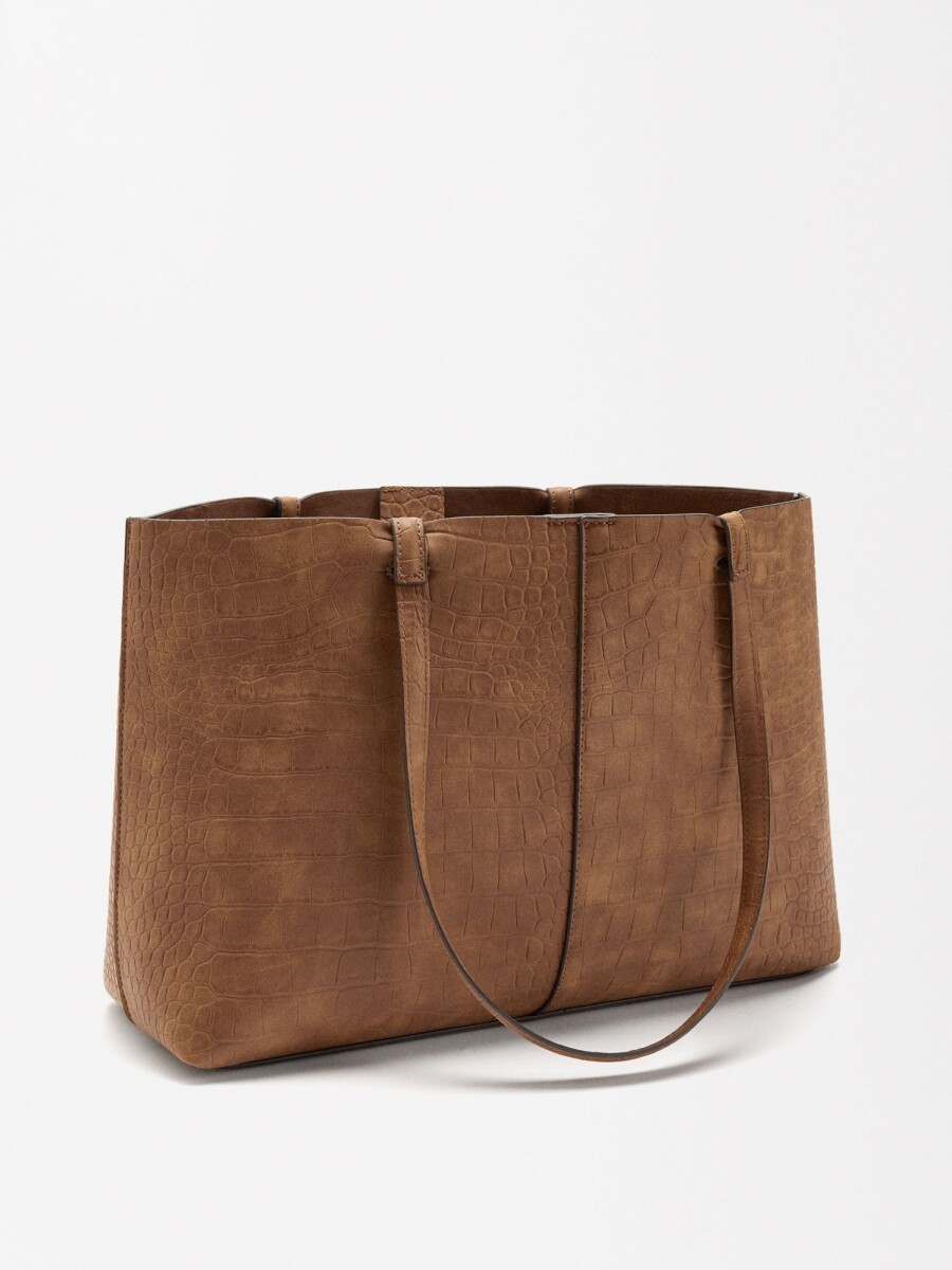 Bolso Shopper Grabado Animal Con Bolsa camel