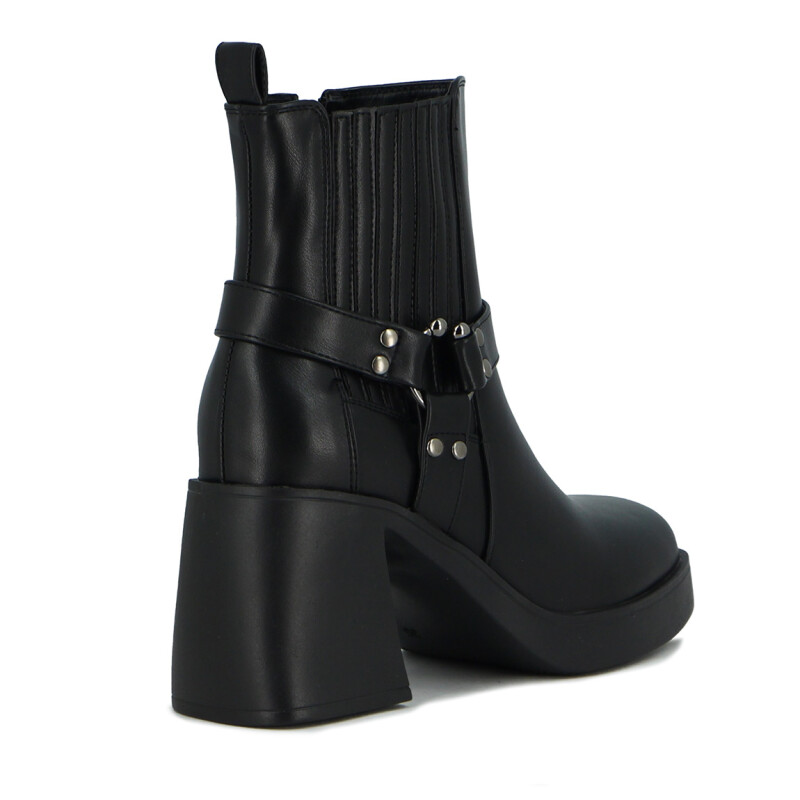 Darkness Bota Dama Caña Media Taco Cuadrado C/ Hebilla Y Elastico Negro