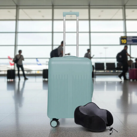 Set Valija CarryOn Rigida + Almohadón Cervical Memoria Negro Celeste