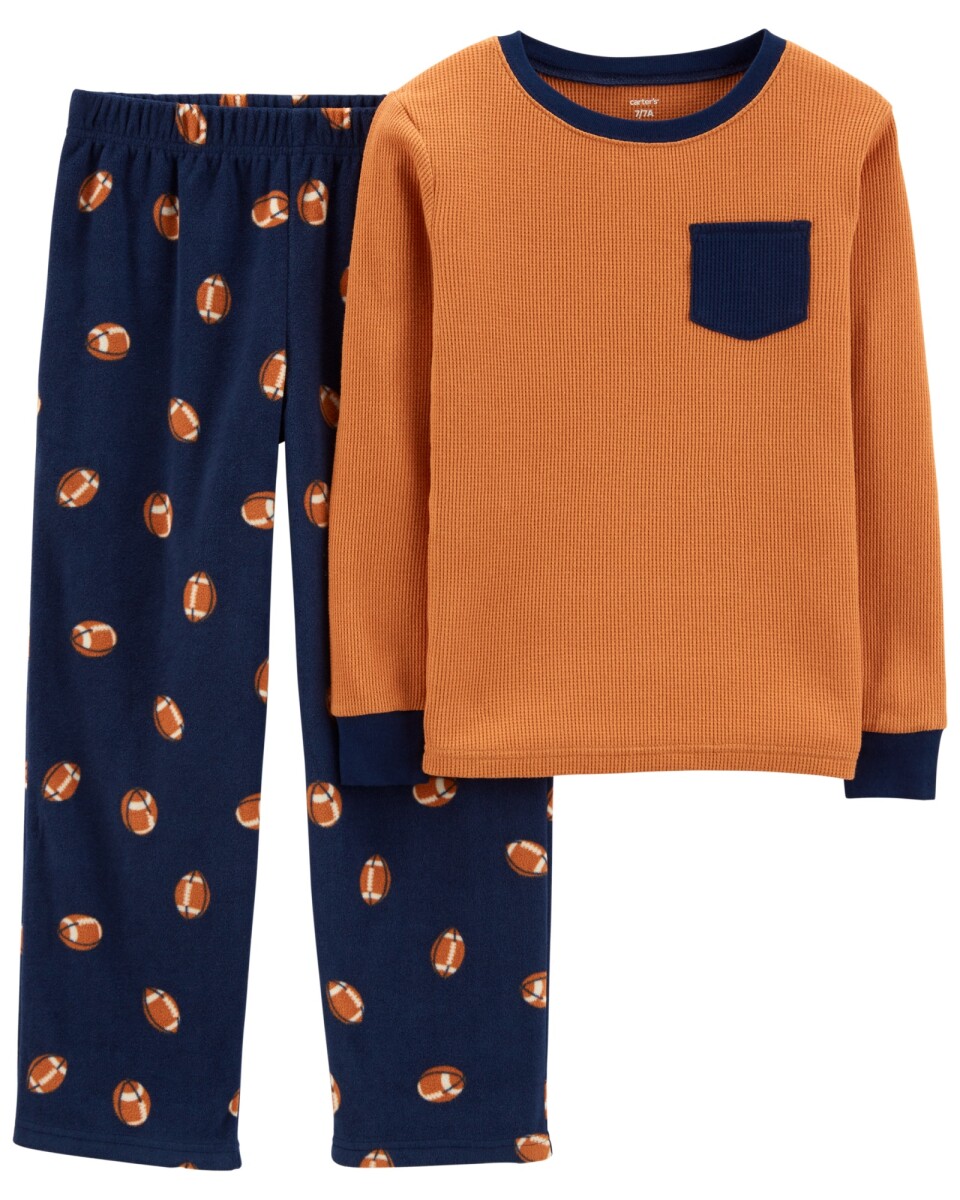 Pijama dos piezas pantalón micropolar y remera algodón, diseño football 