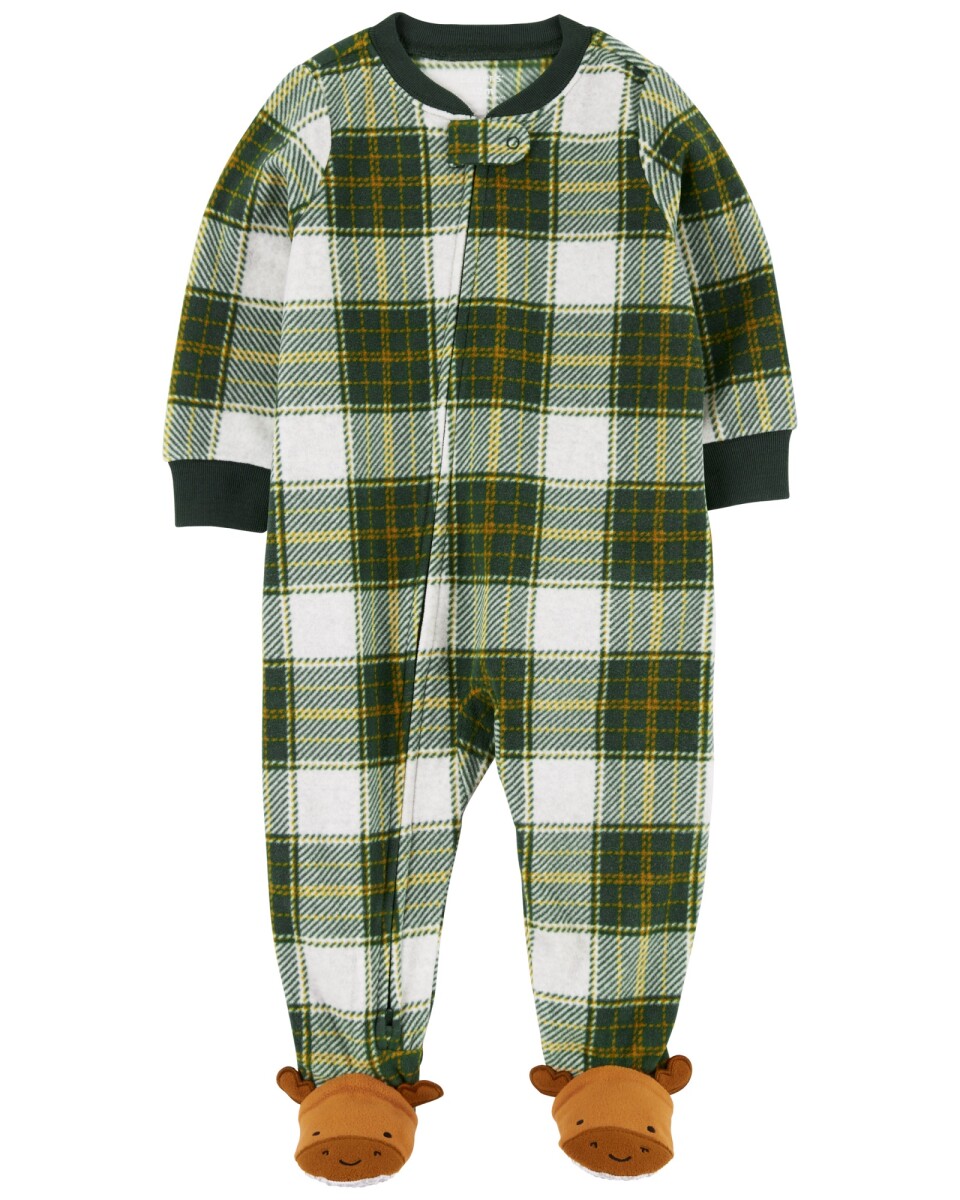 Pijama una pieza de micropolar, con pie, diseño búfalo. Talles 12-24M 