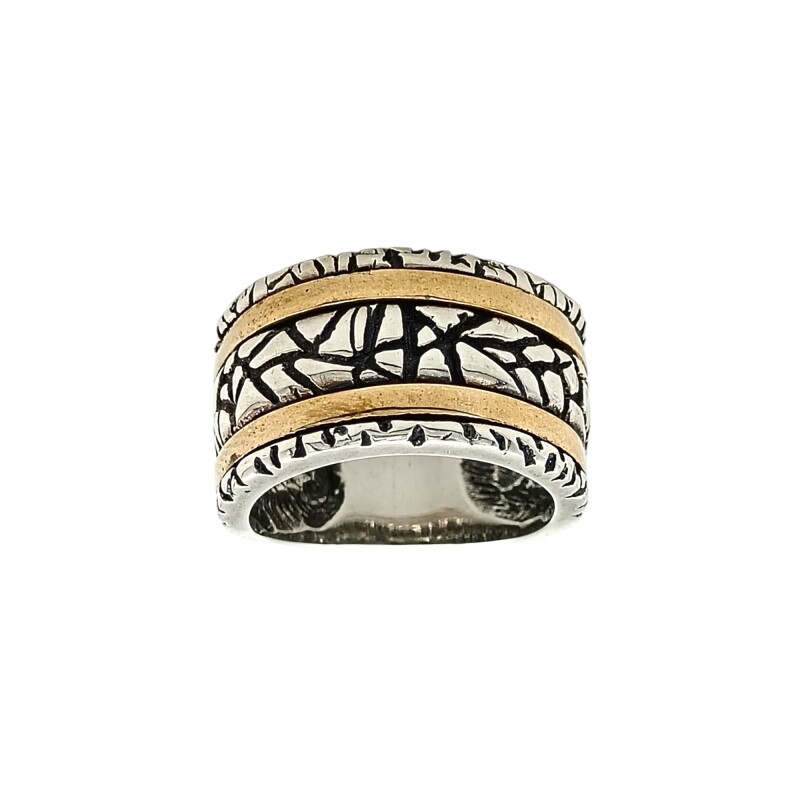 Anillo Labrado-Plata y Oro-Sin Piedra-AN5042 sinpiedra