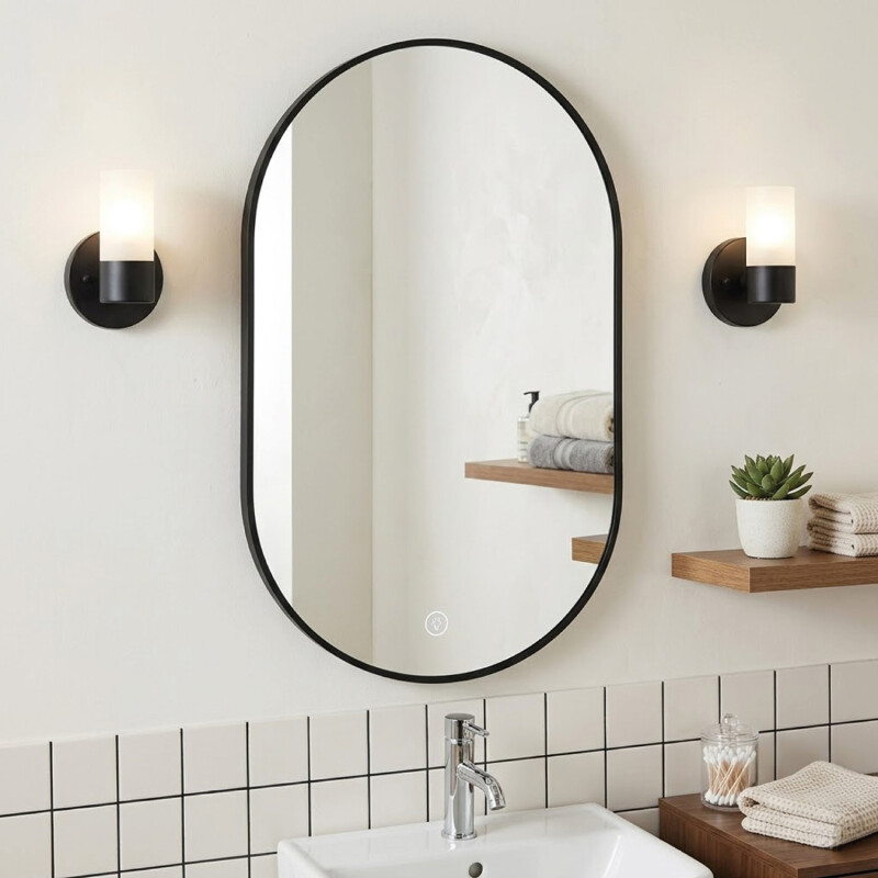 Espejo Vertical Lumax Moddy Marco Ovalado y Luz Led 50x70cm Negro