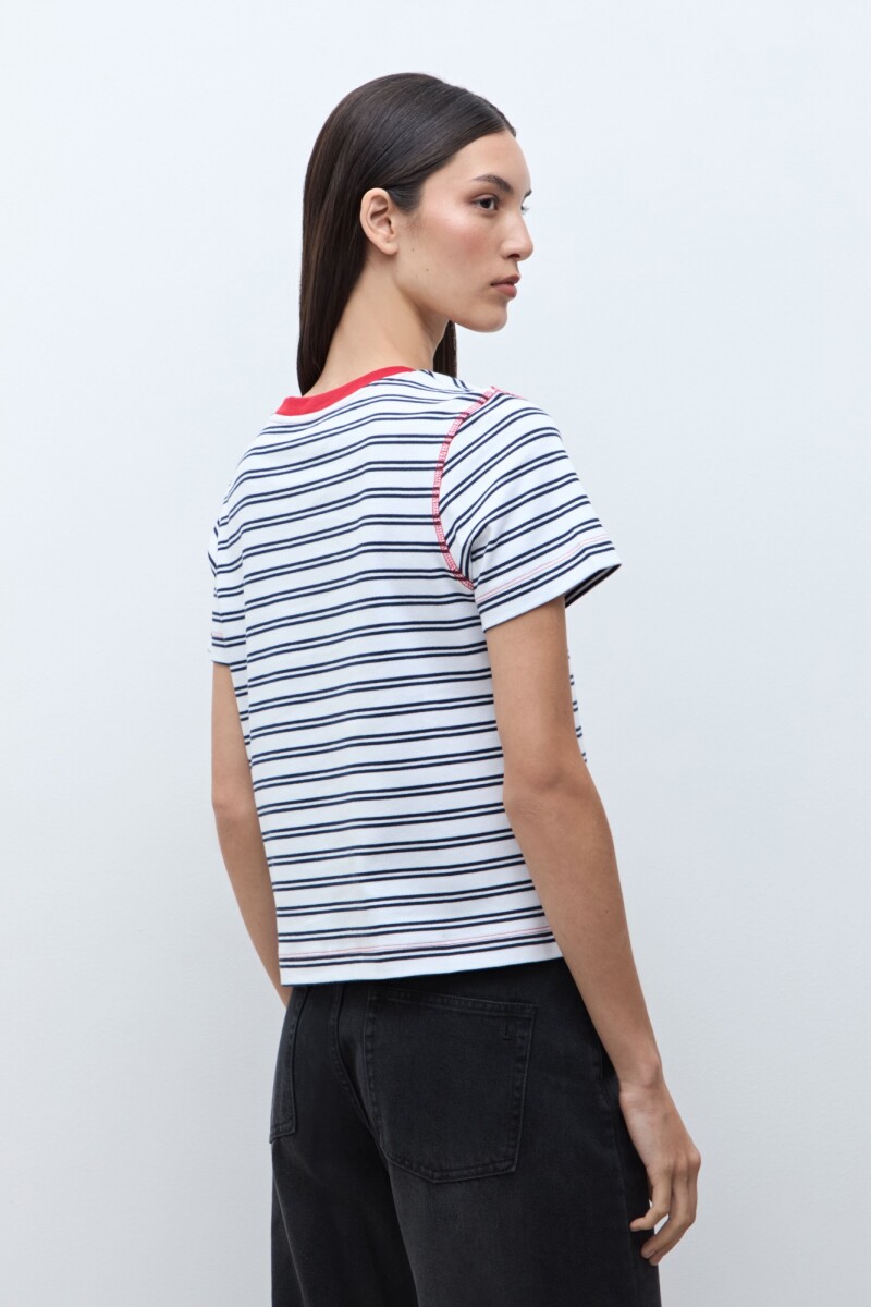 Remera rayada manga corta blanco