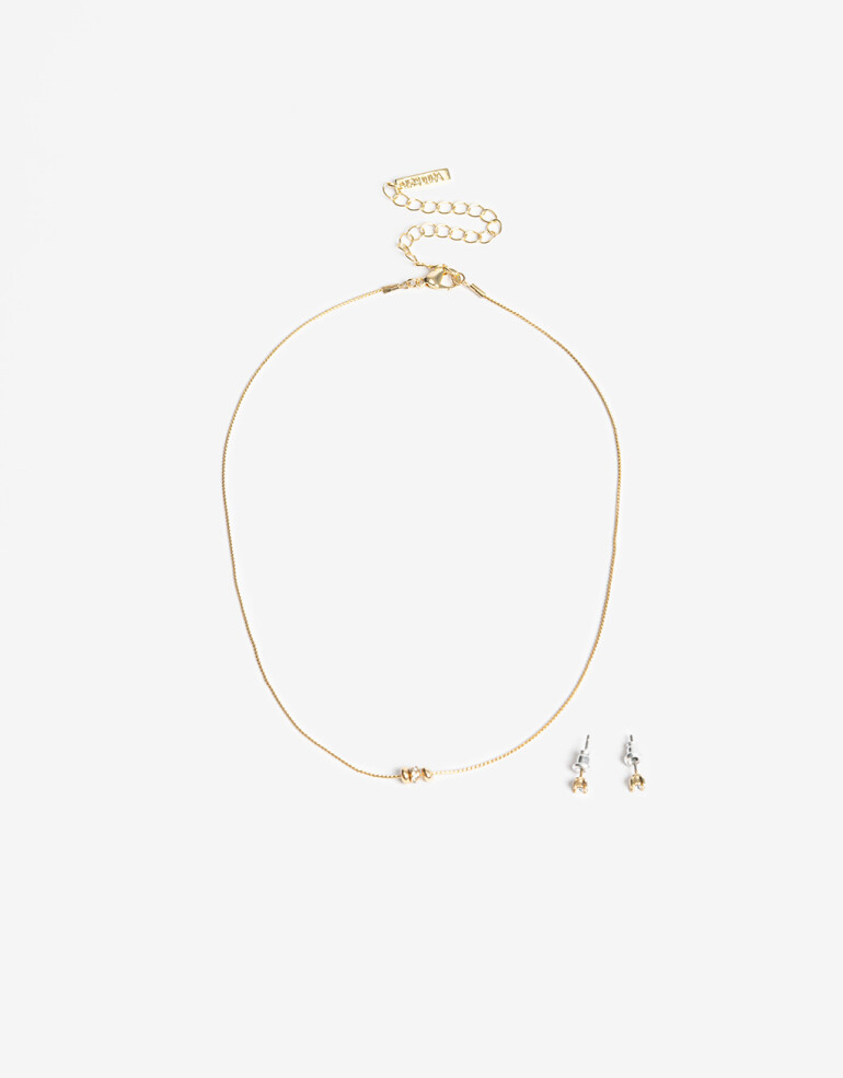 Bijouterie Set Strass Set De Collar Y Aros Con Strass - Dorado