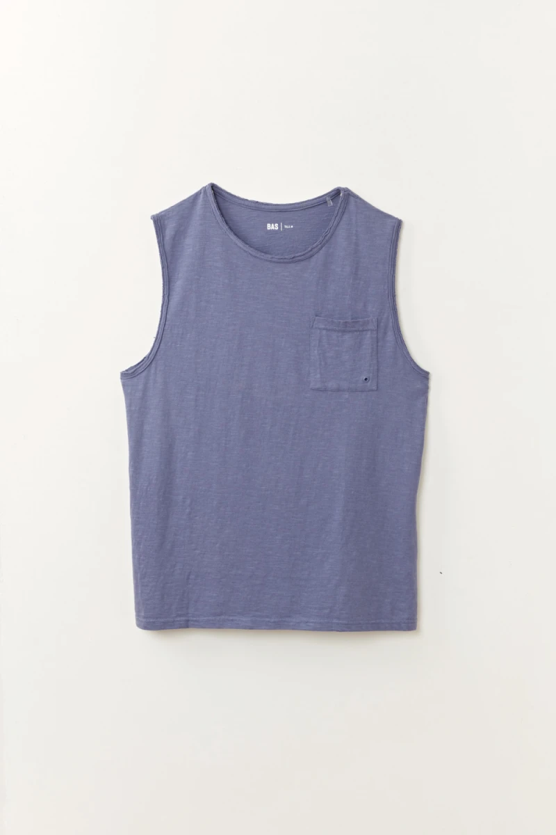 Musculosa slub bolsillo - Azul Medio 