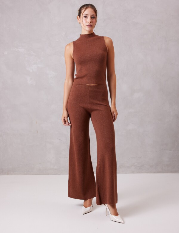 Pantalon Wide Leg Brillo MARRON