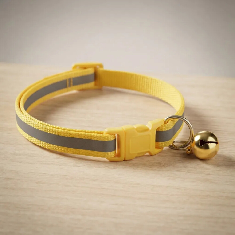 Collar Para Gato Ajustable Reflectivo Con Cascabel AMARILLO