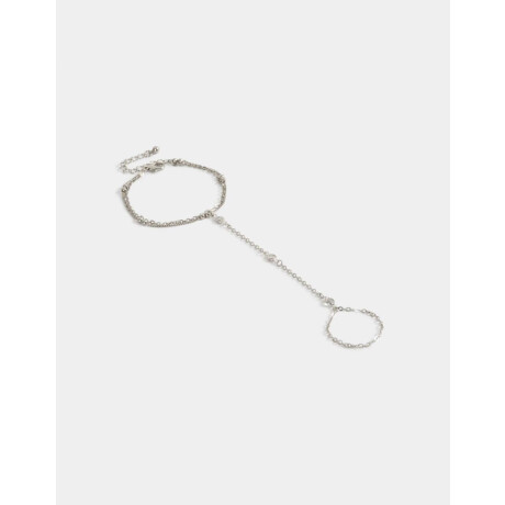 Pulsera Flexible Con Anillo Unido Plateado